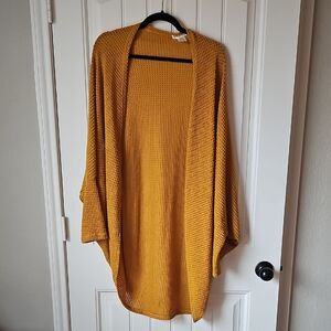 Mustard Open-Front Knit Sweater Dolman Sleeve
